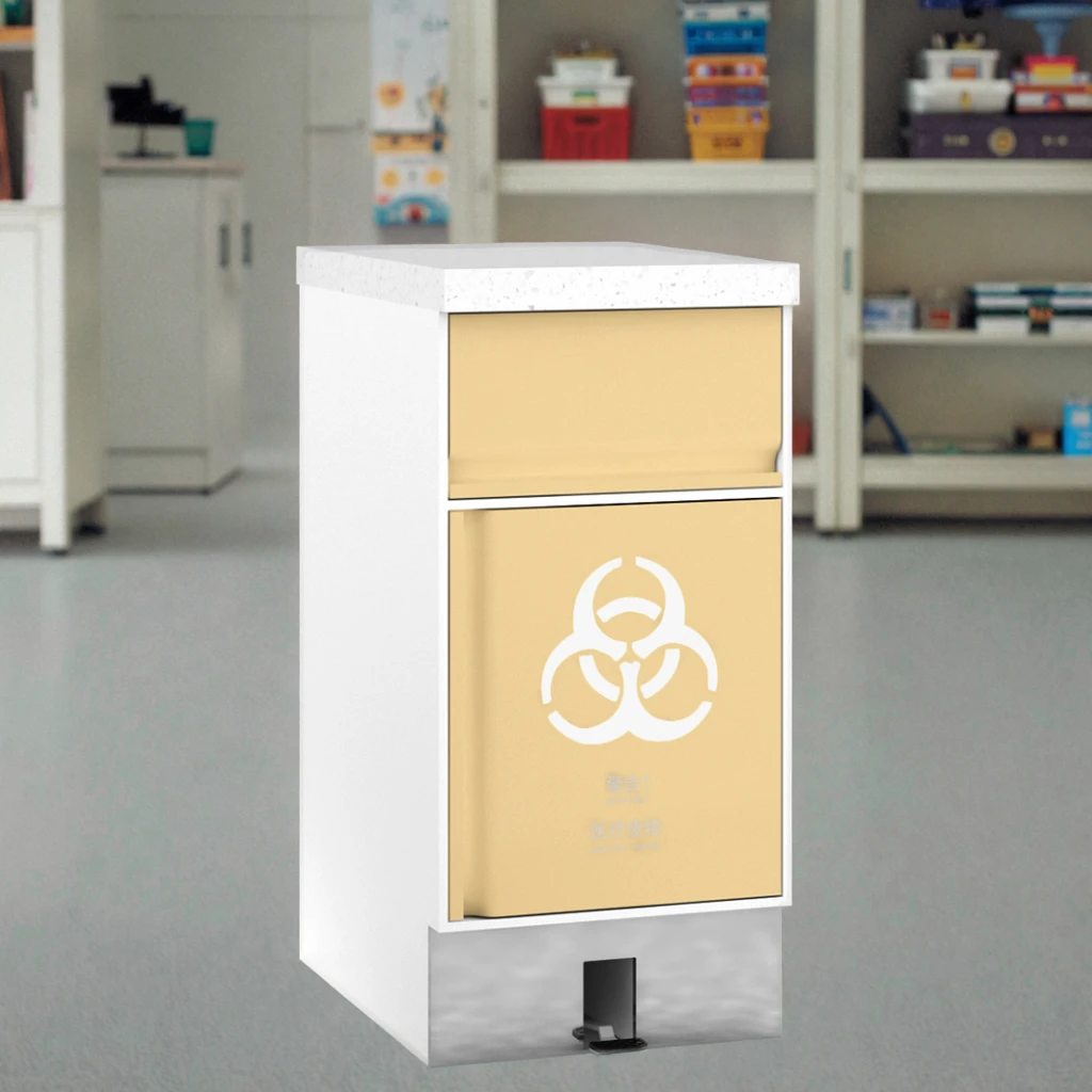 Modern Metal Foot-Push Waste Management Cabinet 800mm Swing Panel Removable Bins for Hospital Laboratory Use Antibacterial 6