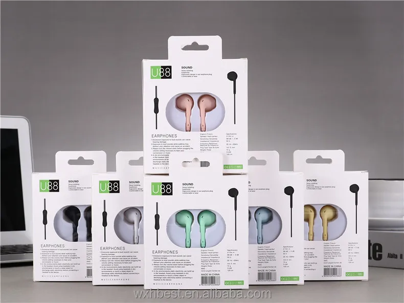 Hot Selling Wholesale color U88 wired earphone 3.5mm stereo headphones music earphones with microphone support voice calls - ANKUX.COM