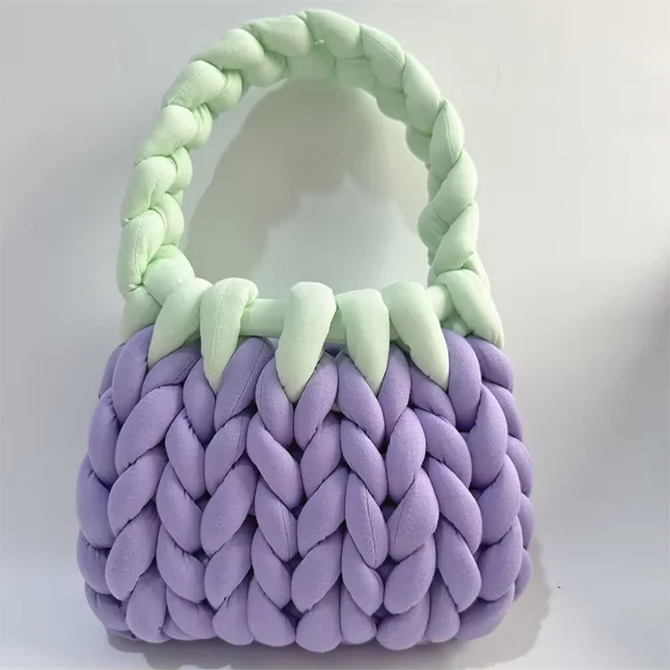 Custom Soft Wool Chunky Knit Thick Yarn Crochet Handmade Woven Handbag Bag Women Daily DIY Tote Bag
