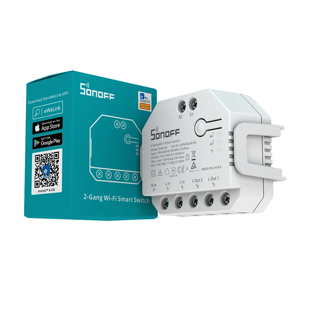 SONOFF DUALR3 Dual Relay Module Wifi DIY MINI Switch Two Way Power Metering 2 Gang Smart Switch Timing Smart Home with EWeLink
