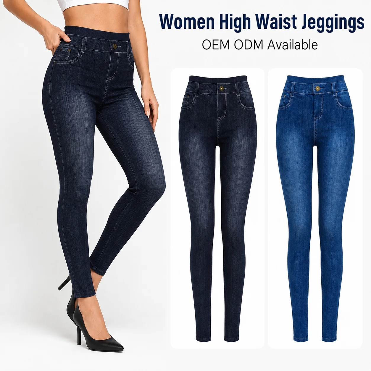 Winter Women's High Waist Print Knitted Faux Denim Slim Fit Stretch Breathable Anti-Bacterial Pencil Pants Leggings