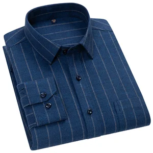 Business Casual Young Men's Long-Sleeved Shirt New Spring and Autumn Pure Cotton  Plaid Striped Fabric Breathable Twill