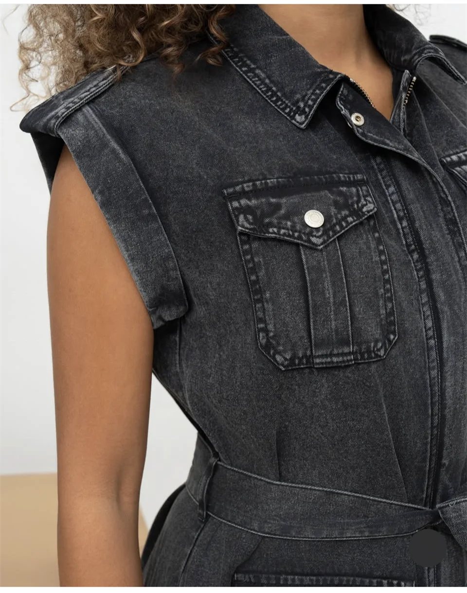 black acid wash denim dress Black Panther Acid Wash Denim Dress — Style Sophistique main image 1