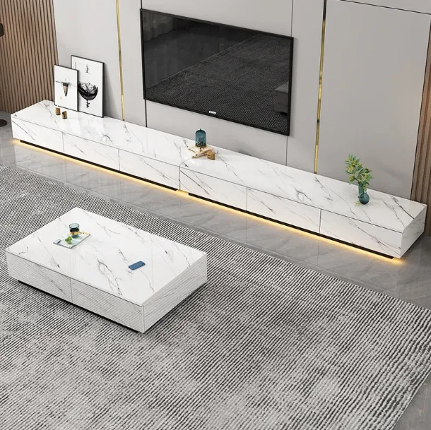 Modern Mdf Wood Living Room Furniture Smart Tv Marble Table Set Meuble