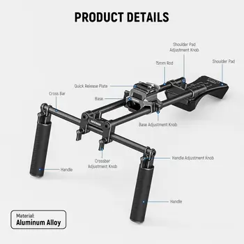NEEWER Shoulder Mount Video Rig with Arca Quick Release DSLR Camera & Camcorder Mounting, Dual Handles 15mm Rods (16"/40cm) detail image