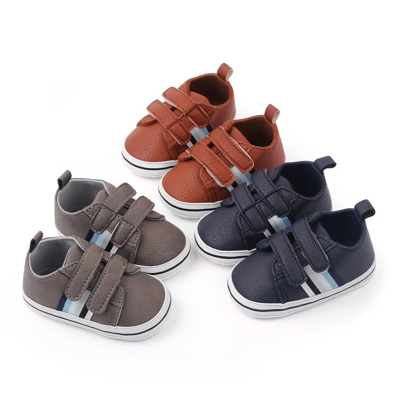Spring and Autumn 0-1 Year Old Baby Boy Solid Color Striped Soft Soled Casual Toddler Shoes