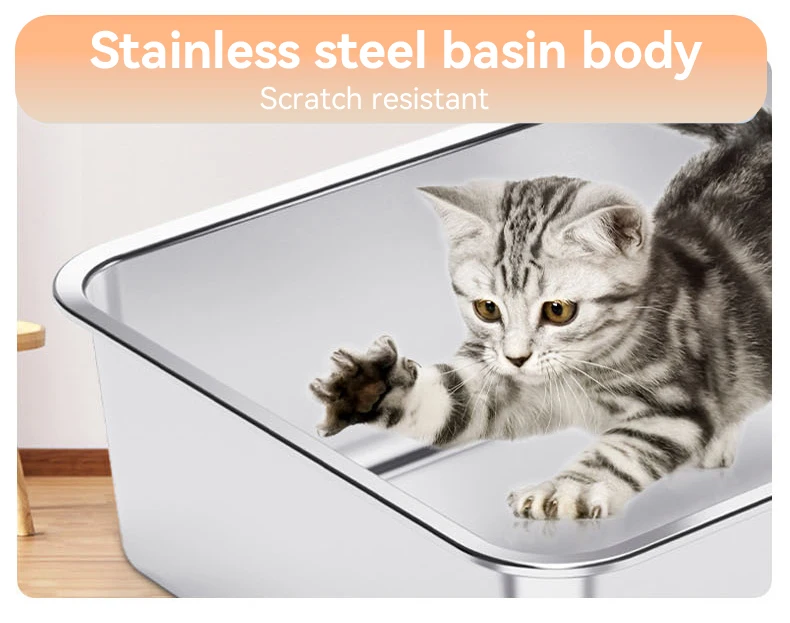 Innovative Stainless Steel Cat Litter Box Large Cat Toilet Fully Enclosed Portable Cat Cleaning Supplies details