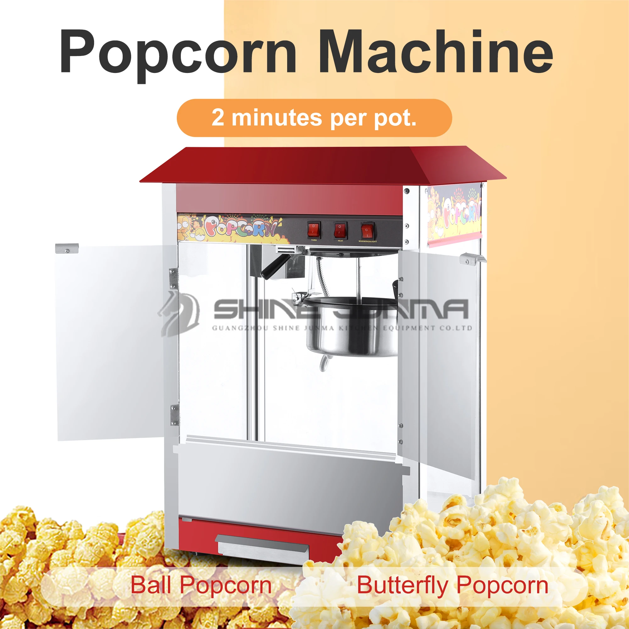 2022 Promotion Red Steel Automatic Electric Popcorn Machine Making Pop Corn Commercial Popcorn Popping Machine