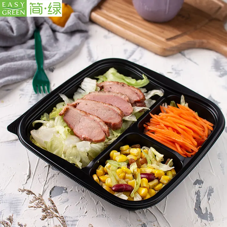 300Pcs Plastic Reusable Bento Box Meal Storage Food Prep Lunch Box 3  Compartment Reusable Microwavable Containers