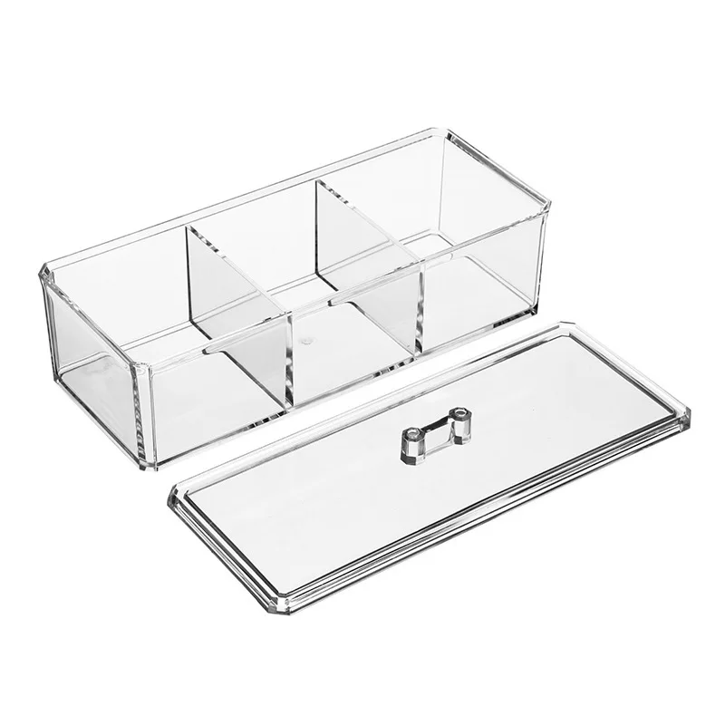 Transparent rectangular desktop storage box can be stacked with acrylic dustproof makeup cotton swab box details