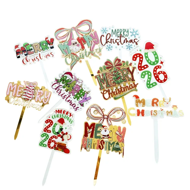 Ins-style Color-printed Christmas Happy Cake Plugin, Christmas Acrylic Cake Decoration Party Supplies Toppers for Cakes