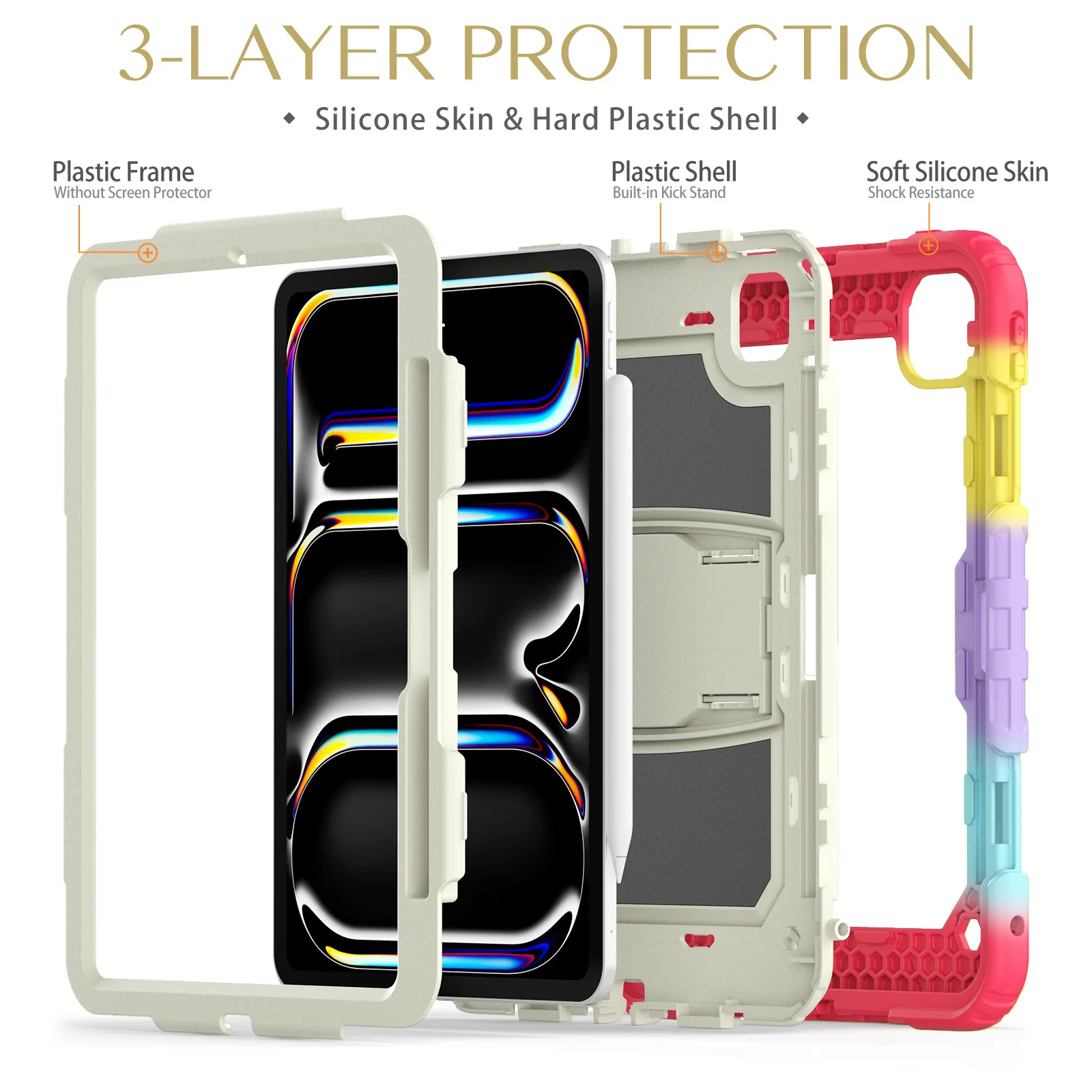 Silicone Shockproof Tablet Back Cover,Hard PC Kickstand Tablet Case With Pencil Slot for iPad Pro 13 2024/Air 13 Accessories