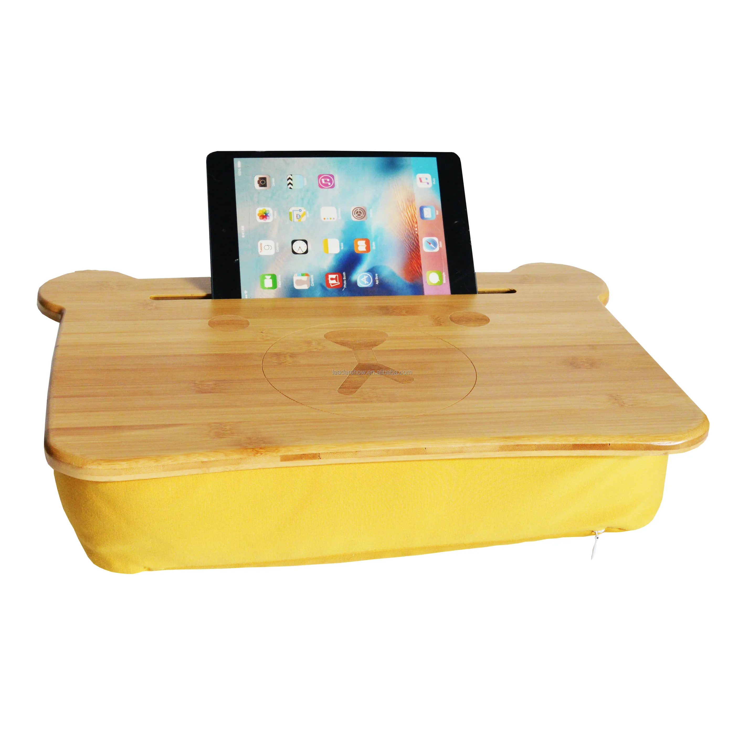 Bamboo Lap Desk With Laptop Storage Compartment Pillow Cushioned Laptop ...