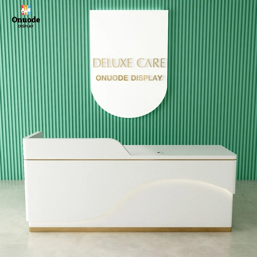 Simple Luxury White Reception Desk with LED Lighting for Hotels Beauty Salons Front Counter Desk Elegant Showcases
