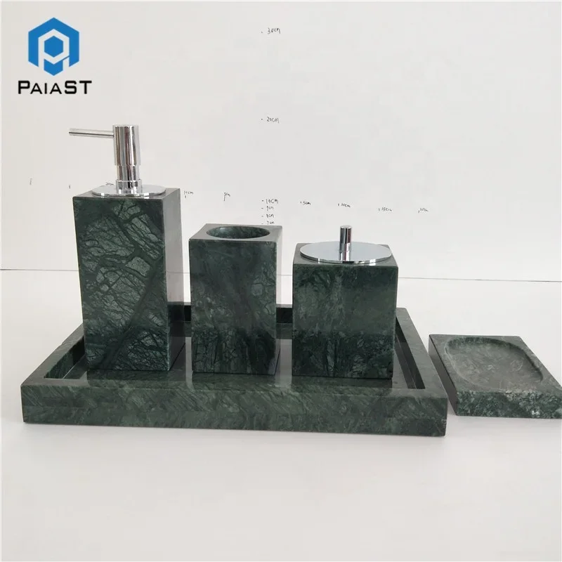 Wholesale Natural Stone Dark Green Marble Bathroom Accessory Set