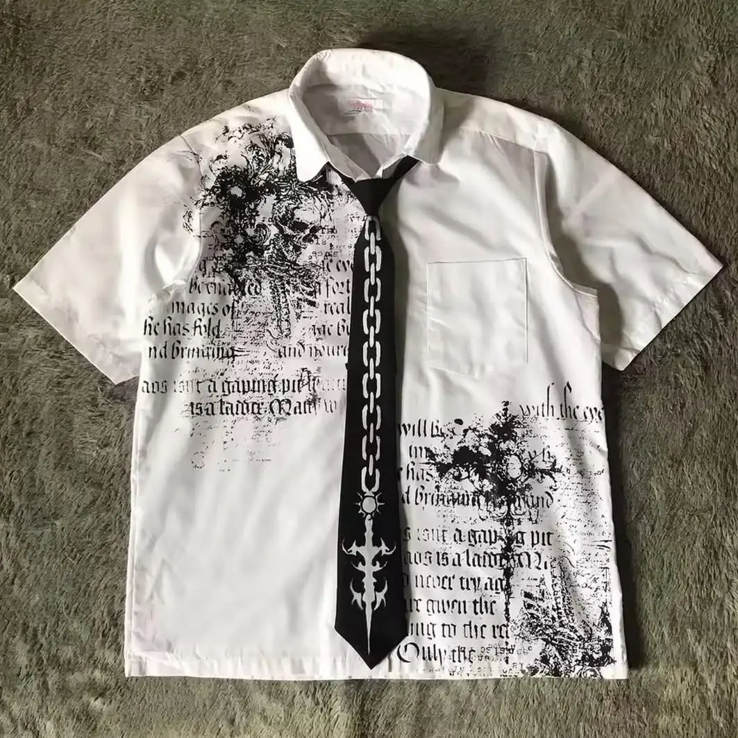 Męska niestandardowa koszulka w stylu vintage z podniesonym kołnierzykiem, ciężka, 100% bawełniana, luźna, długopiękna, z grafiką