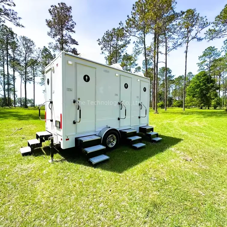 Custom Mobile Toilet Trailer Portable Restroom Truck 10ft 2 Stall Toilet Trailer for Rental