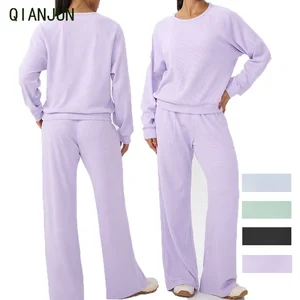 Wholesale Plus Size Yoga Sportswear Solid Color Fitness Clothing High Waisted Pants Outdoor Running Exercise Set