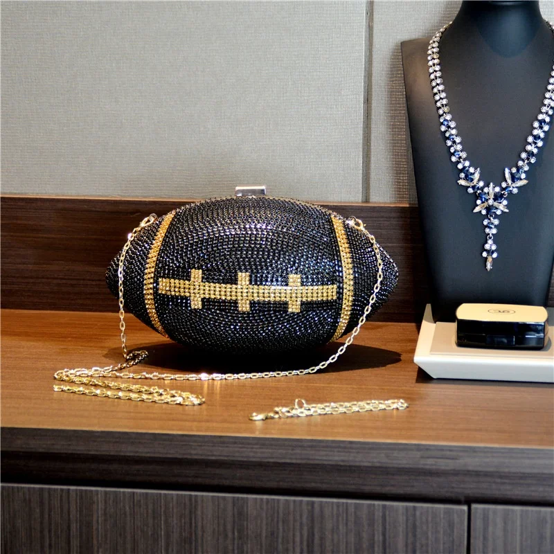 Rhinestone Football Purse Sparkly Clutch for Parties