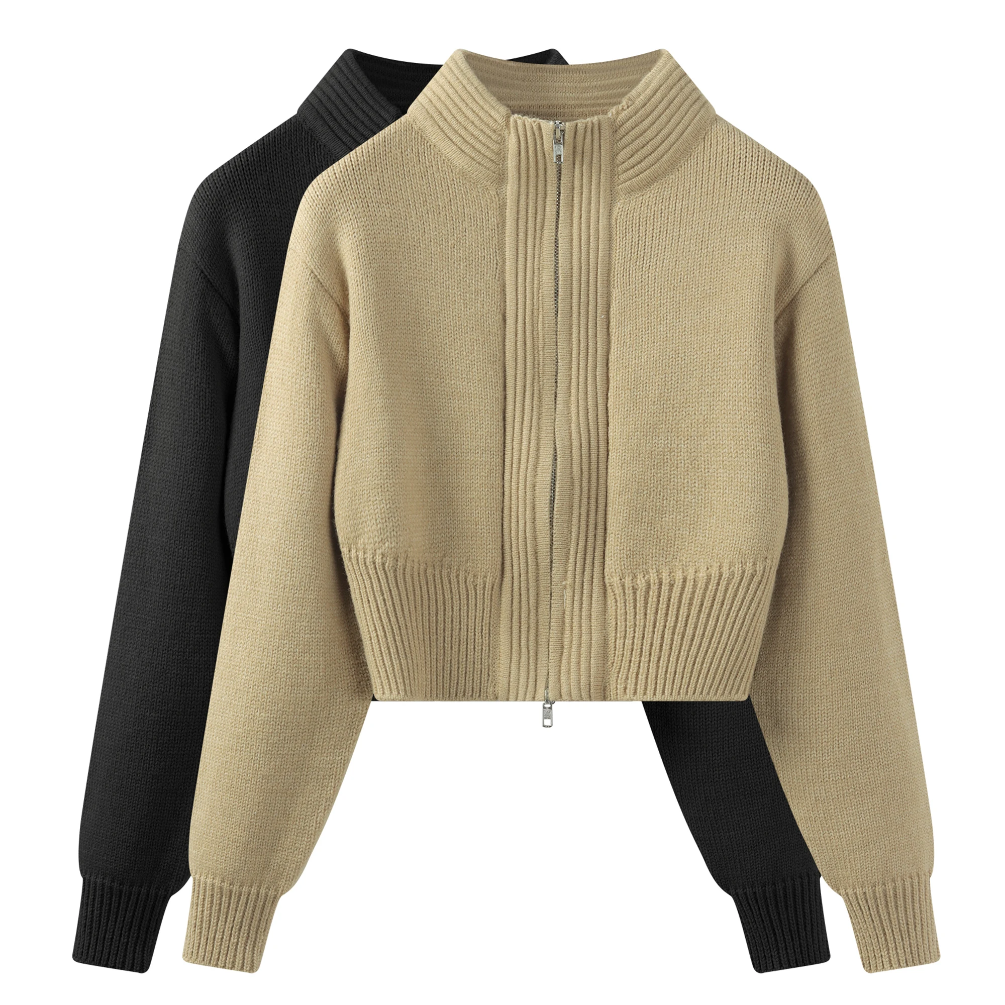 Women Short Cardigan Fashion Knitted Sweater Trended Zipper Cardigan Sweater Top