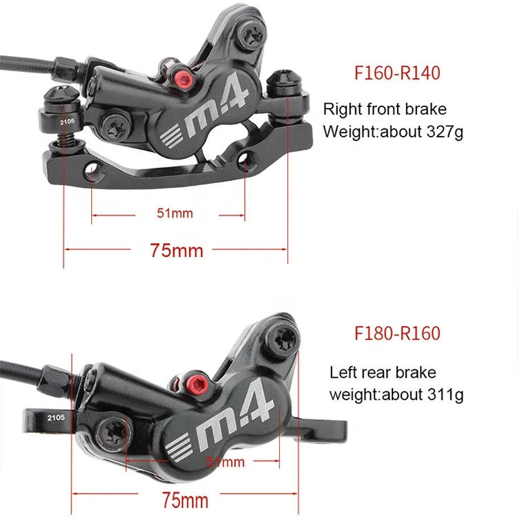 Freins Hydrauliques MT420 Pour VTT - 4 Pistons, Disques 160 Mm - Câbles Avant 800 Mm / Arrière 1400 Mm - Freinage Puissant Et Progressif