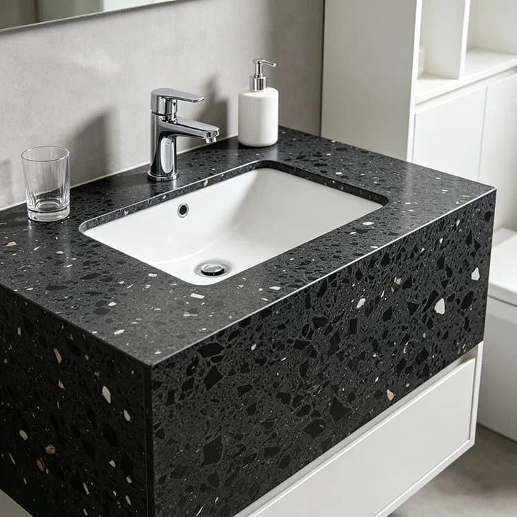 YDSTONE Elegant Black Artificial Quartz Stones Slab Custom Slab for Countertop Bathroom Vanity Table Top