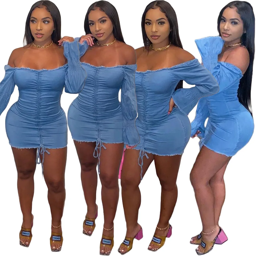 Sexy Solid Color Solid Color Blue Denim 