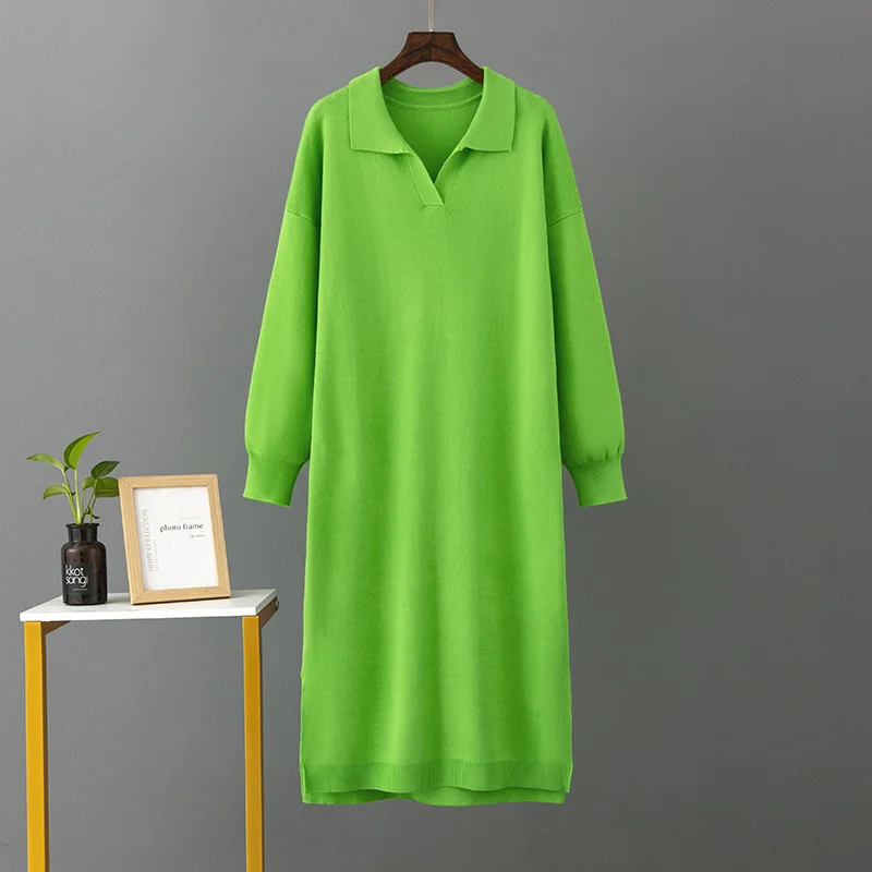 Oversized Polo Neck Long Women Straight Dresses Spring Autumn Loose Female  Knit Tunic Dress Elegant Party Dresses