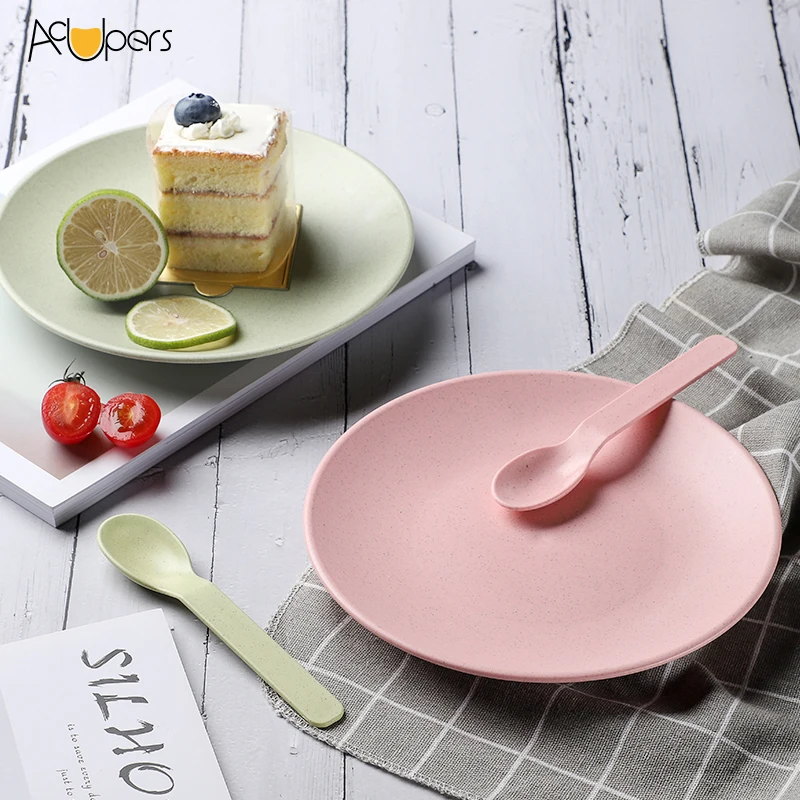 
3352J оптовая продажа экологически чистых биоразлагаемых детских салатов для ресторана Роскошная Посуда из пшеничной соломы обеденный набор посуда 