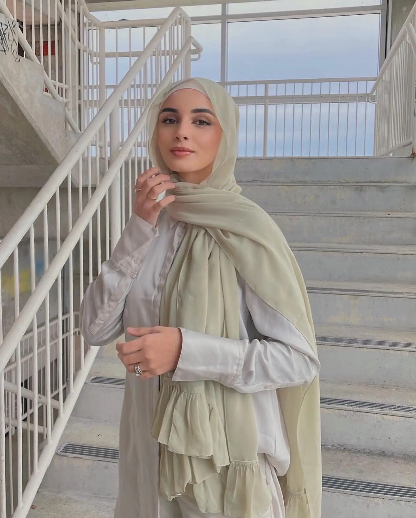 Premium Chiffon Hijabs Ruffle Plain Muslim Shawls