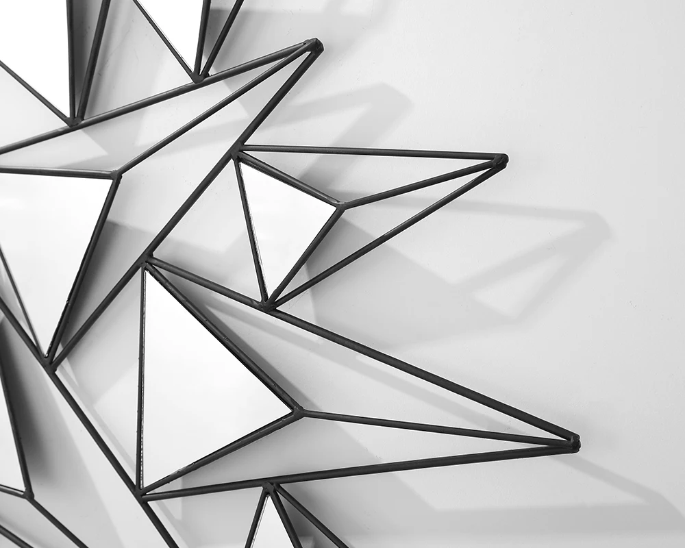 Metal Black Triangle Design With Mirror Wall Decoration