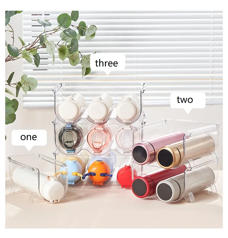 Clear Plastic Stackable Water Bottle Organizer Adjustable Water Bottle ...