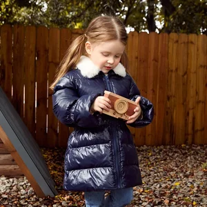 New Style Fashionable Standing Collar Casual Winter Kids Clothing Girls Warm Long Coat