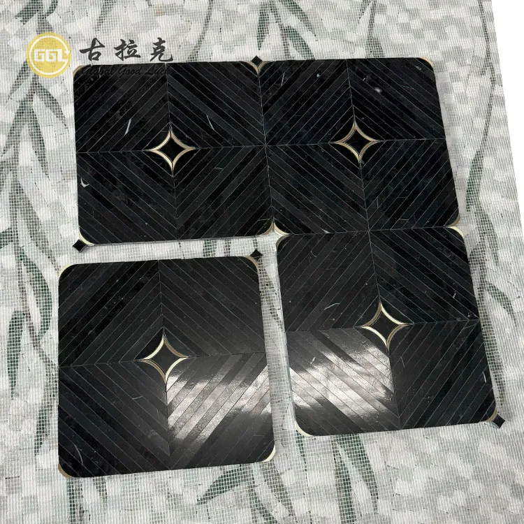 Nero Black Marble mix Brass Waterjet Mosaic Floor and Wall Tile