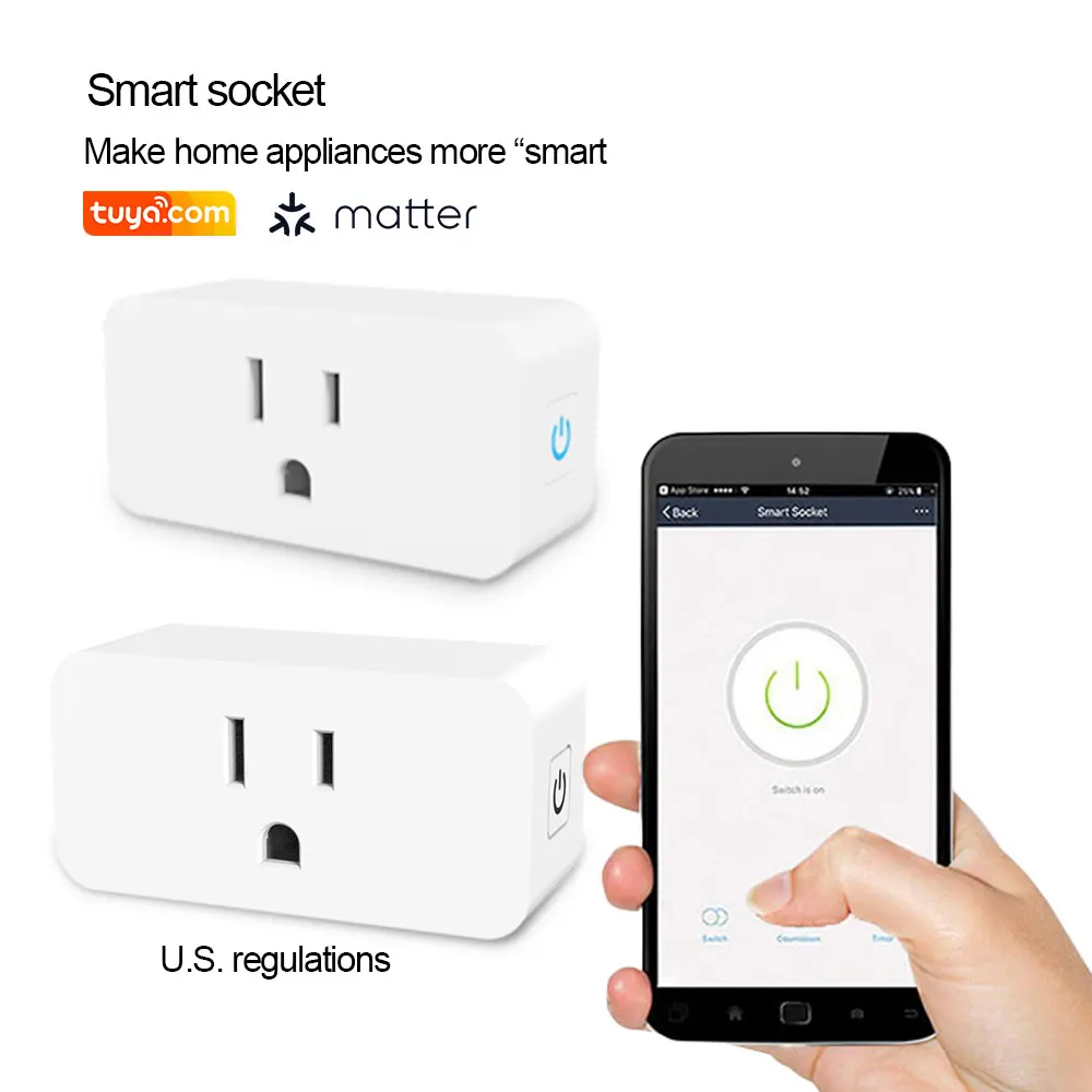 Matter US/UK/EU WiFi Smart Plug Socket with Timer Tuya & Alexa Voice Control HomeKit APP Control