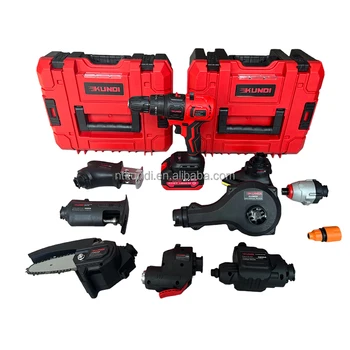 KUNDI Brand Power Tools Lithium Battery Brushless Cordless  Drill  Saber Saw Chain Saw Jia Saw Combo Power Tools Kits