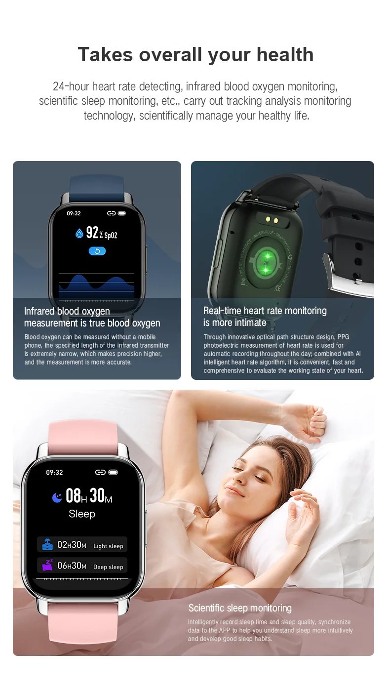Heart Rate Monitor Calling Smart Watch Ip68 Men Women Health