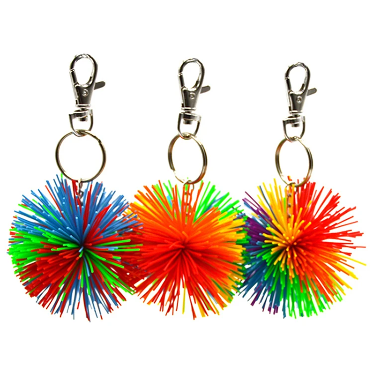 Funny Customized Rainbow Color Silicone Pom Pom Key Chain Tie Dye Yummy Gummy Key Ring