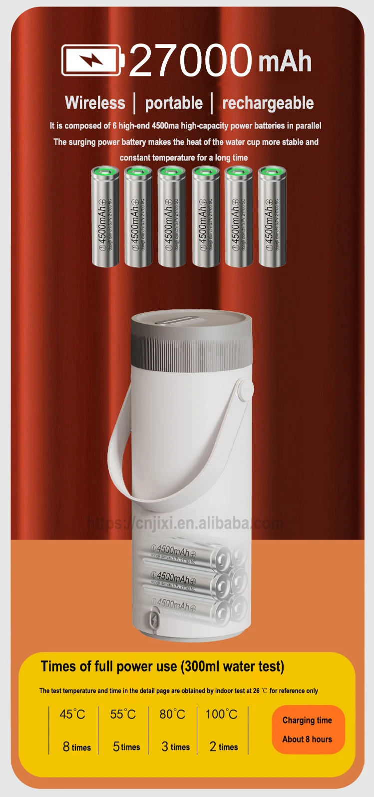 27000ma Rechargeable Battery Portable Electric Kettle Water Boiler Cup