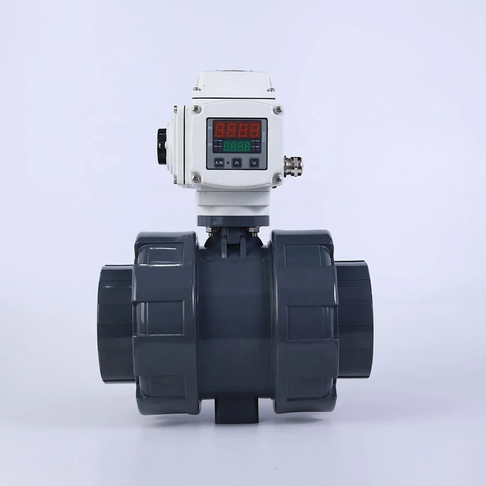 Motorized 4 inch 12v  DC24 actuator plastic pvc true union ball valve V type Regulating type