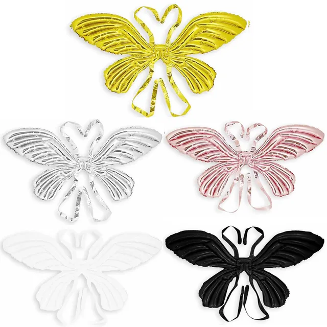 Birthday Party Decoration Children Back Hanging Butterfly Wings Angel Nylon Aluminum Film LED Butterfly Foil Balloon