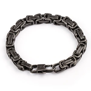 TIZTI Hot Selling 8mm Antique Black 304 Stainless Steel Square Byzantine Chain Bracelet for Mens