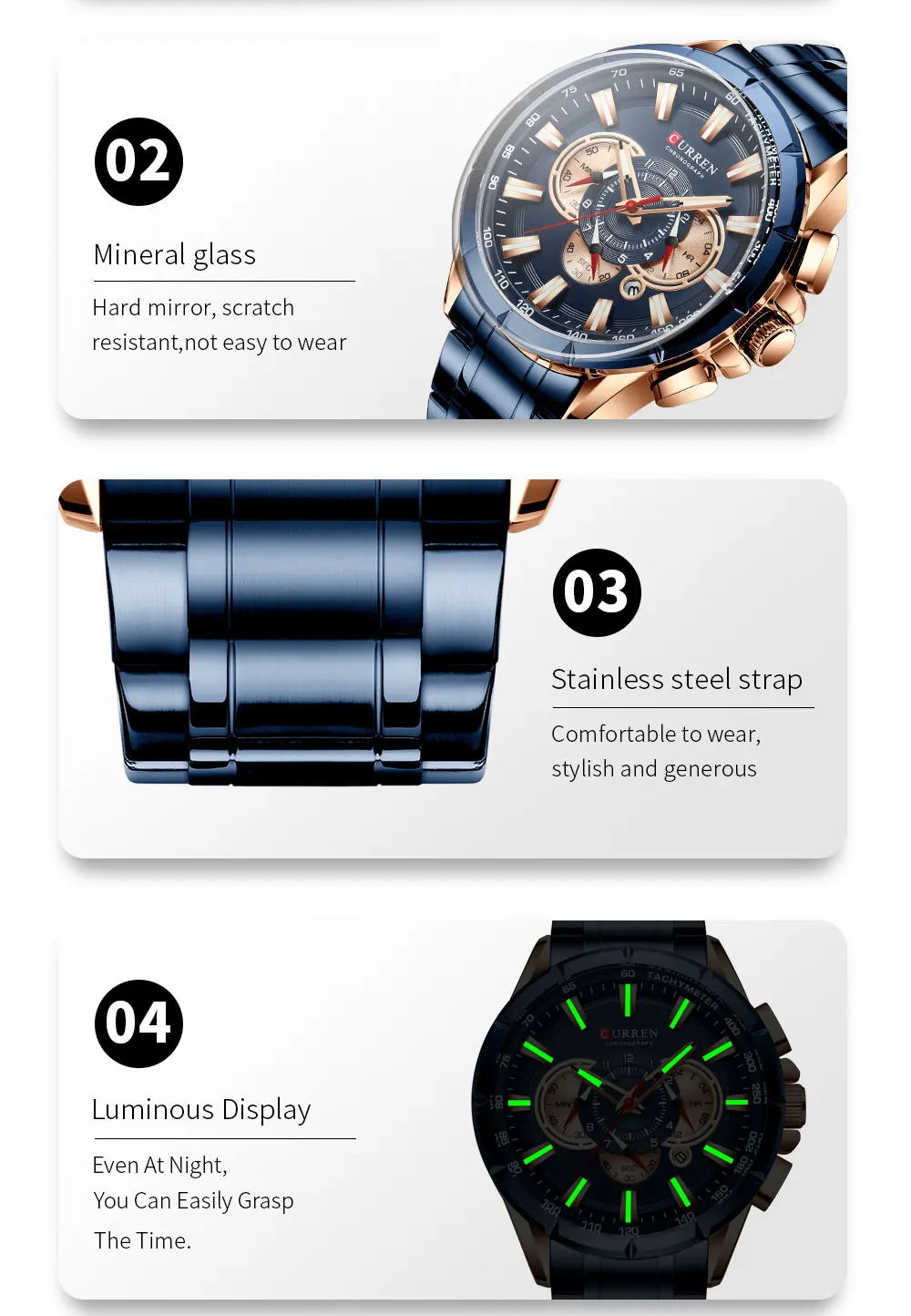 CURREN Orologio Uomo 8363 – Quarzo Giapponese, Tre Quadranti, Data, Cassa Blu E Cinturino Argento, 48mm, Sportivo - 2