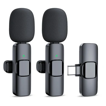 Portable 2.4G Wireless Stereo Lavalier Microphone Live Interview Outdoor Mini Noise Cancelling Lapel Mic