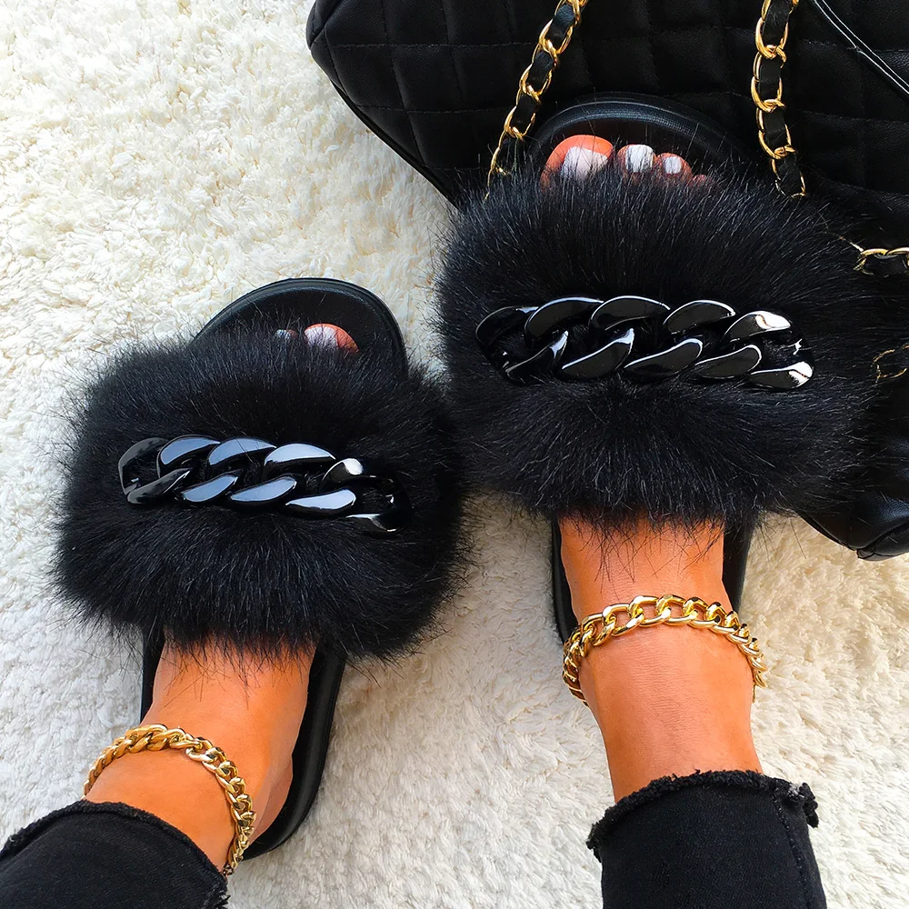 Fluffy Flip Flops Faux Fur Slides Fashion Women Fuzzy Slippers Luxury  Designer Sandals Slip On Flats Winter Fur Shoes|Slippers| AliExpress |  Women Faux Fur Sliders Slippers Fluffy Sandals Flip Flop Slip On