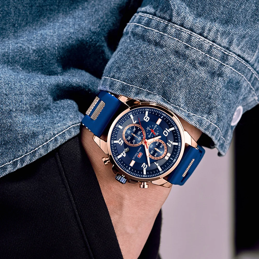 MINI FOCUS Watch 0268 Multifunctional Chronograph Mens Watches Luxury Silicone Strap Man Clock Waterproof Men Wristwatch Reloj