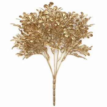 Lorenda YJS02 Customized Plastic Glitter Tree Leaves Plants Artificial Gold Leaf Branch for Christmas Decor