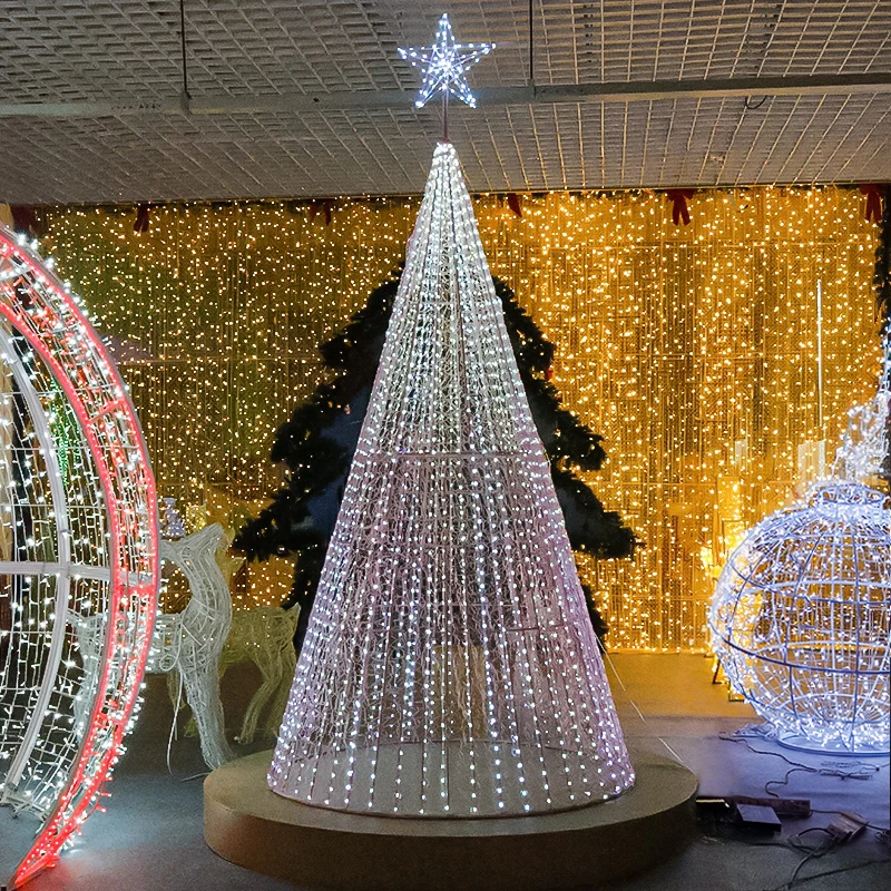 Large LED Outdoor Christmas Cone Tree Motif Decoration Light Pre Lit Tree Sculpture Motif  Light for Christmas