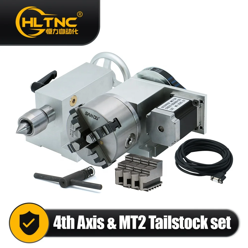 4th 4Jaw Chuck Tailstock Index Dividing Head Nema23 Motor Kit for Engraving Machine