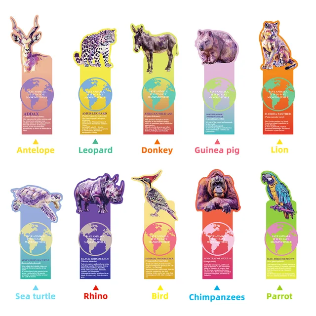 20pcs/box animal paper bookmarks for kids students stationery prize memo labels waterproof bookmarks customization